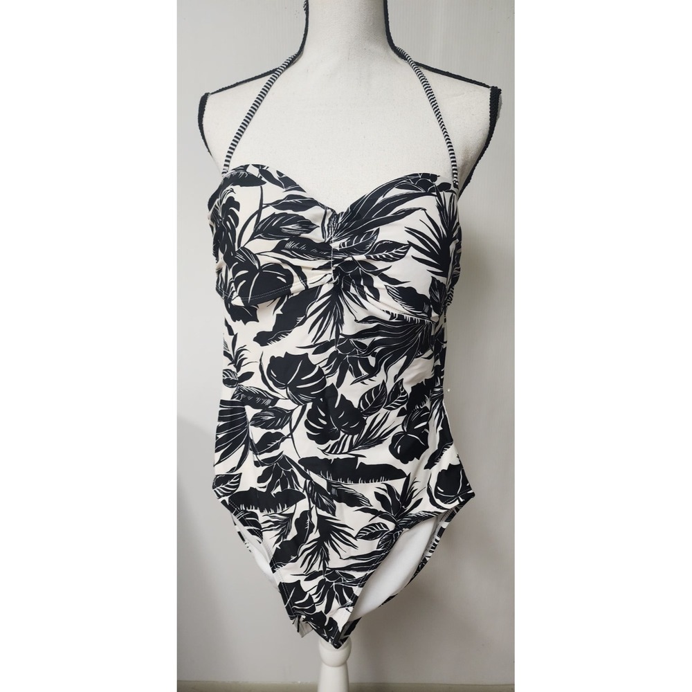 Old Navy Black & White Floral One Piece Swim Suit Size Large